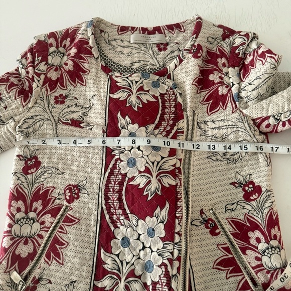 ZARA BLAZER PRINTED FLORAL QUILTED CARDIGAN WHITE RED JACKET BLOGGERS size M - Picture 12 of 16